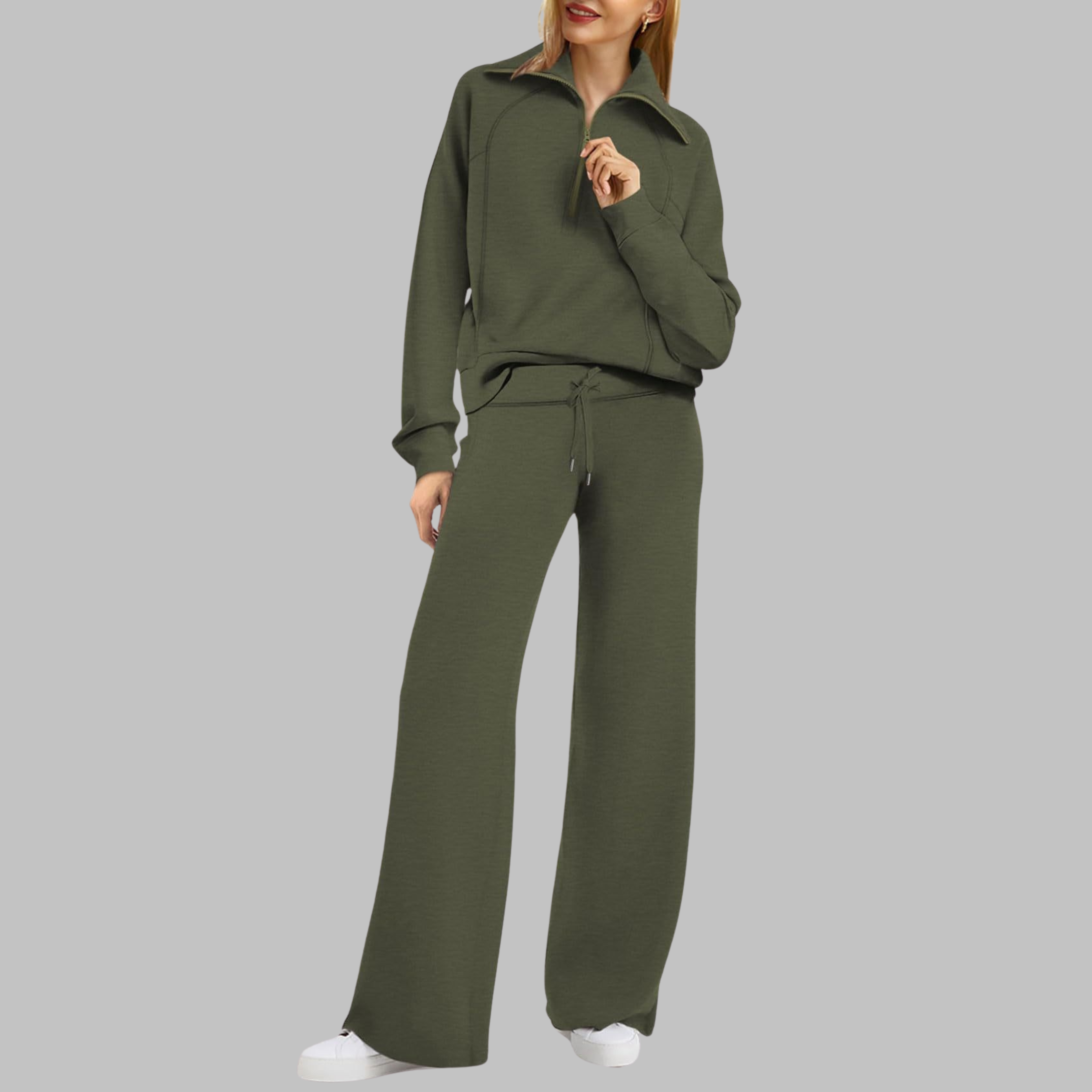 UDAY™ - Comfy Half Zip Sweatshirt and Wide Leg Pants Set