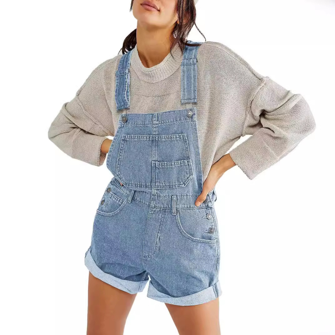 REMITA™ - Vintage Adjustable Denim Overall Shorts