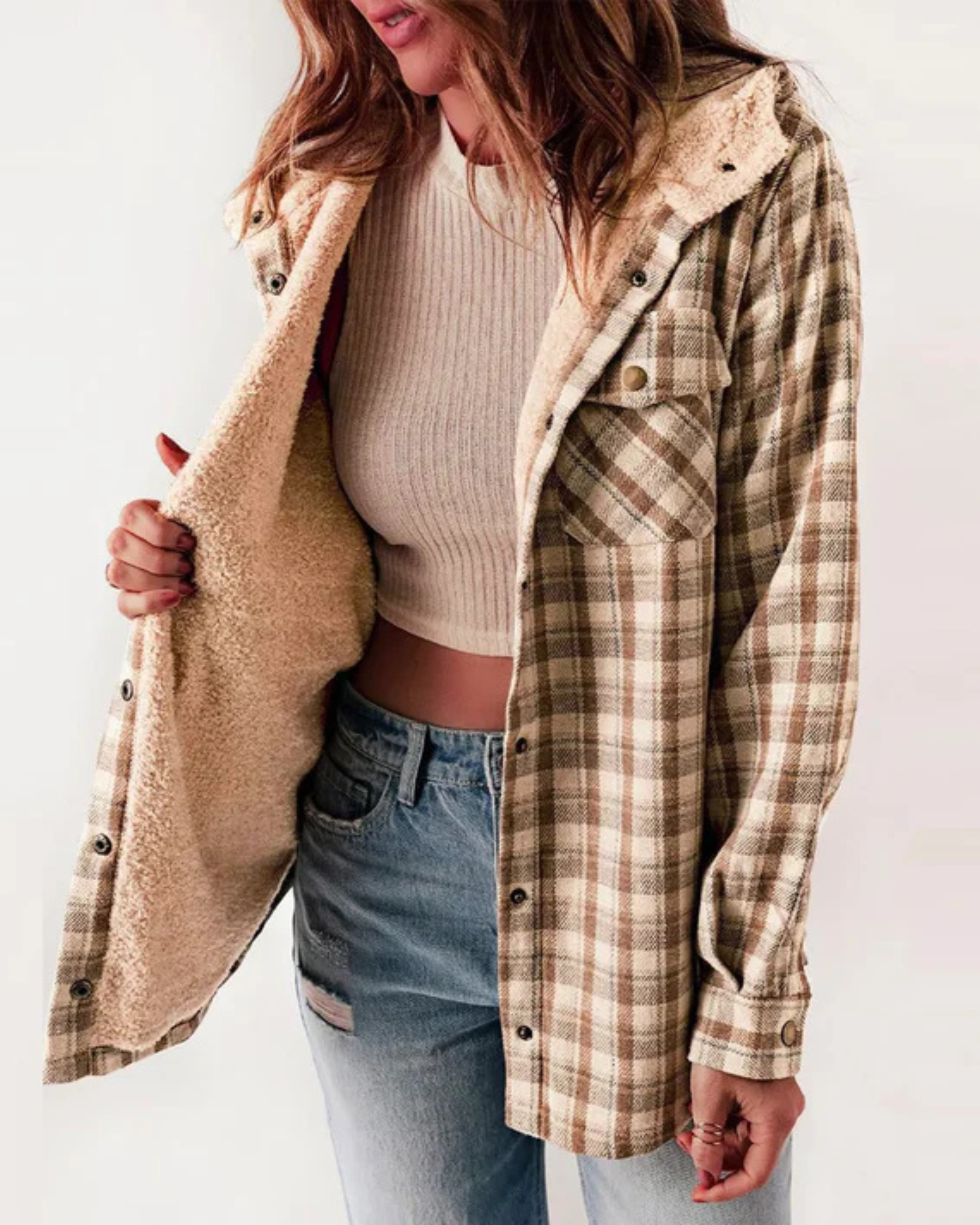 HILARY - Checkered Jacket with Sherpa Lining