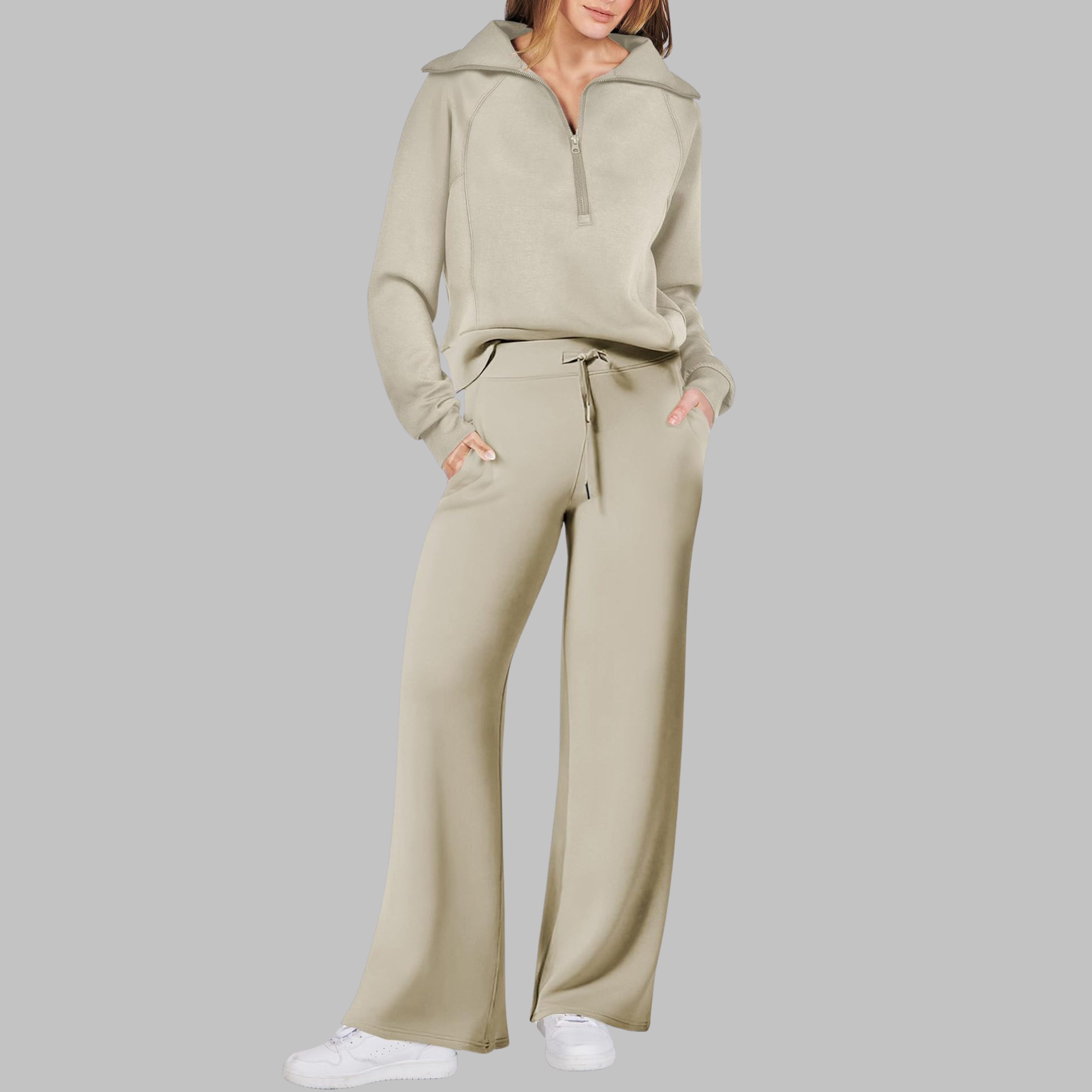 UDAY™ - Comfy Half Zip Sweatshirt and Wide Leg Pants Set