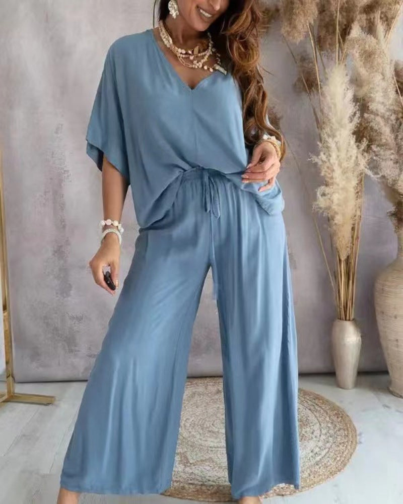 RAJA™ – Comfy Summer V-Neck and Wide-Leg Co-Ord