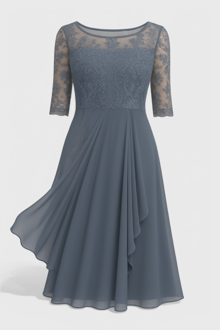 Abby | Embroidered Illusion Neckline Midi Dress