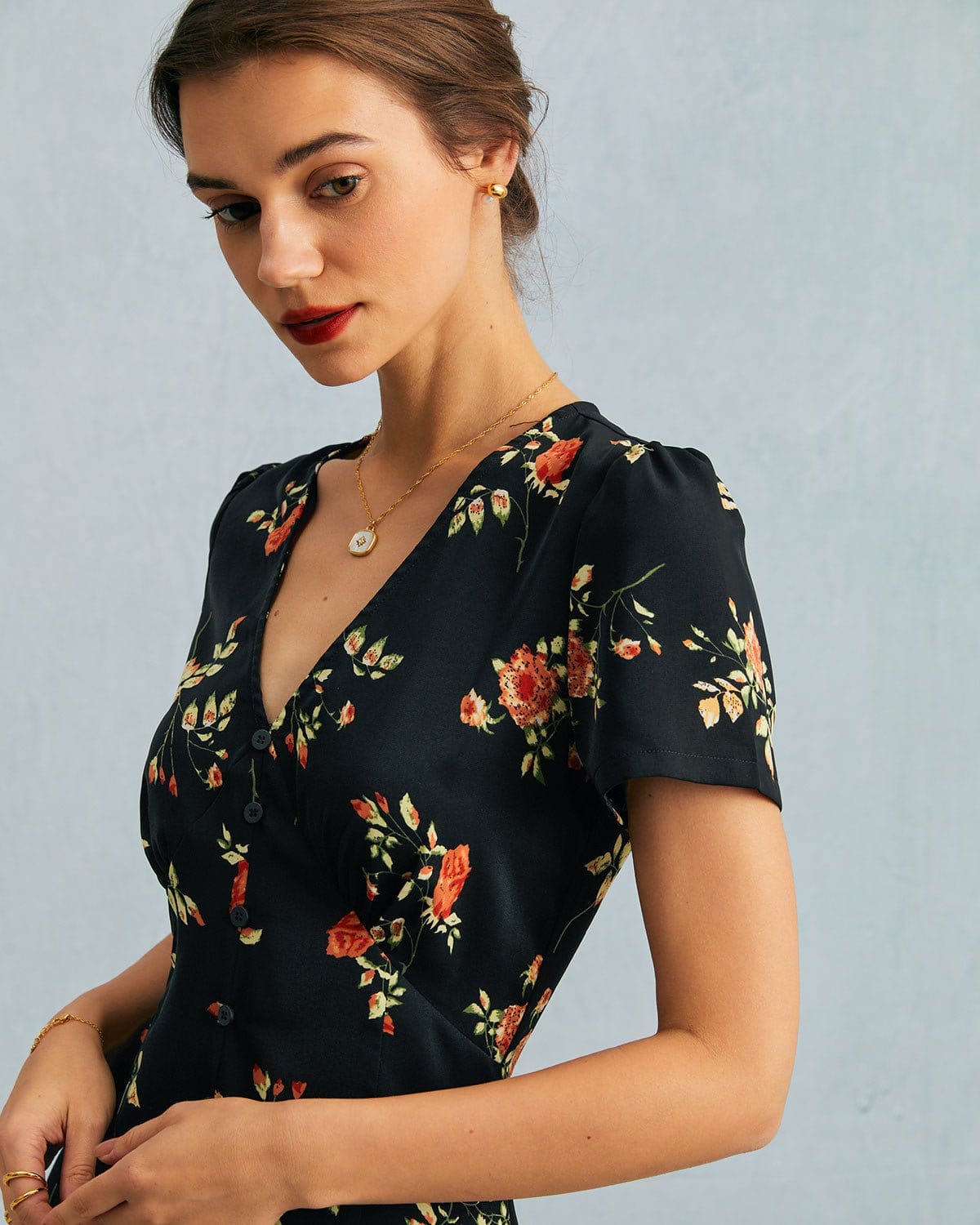 Alexia | V Neck Floral Short Sleeve Maxi Dress