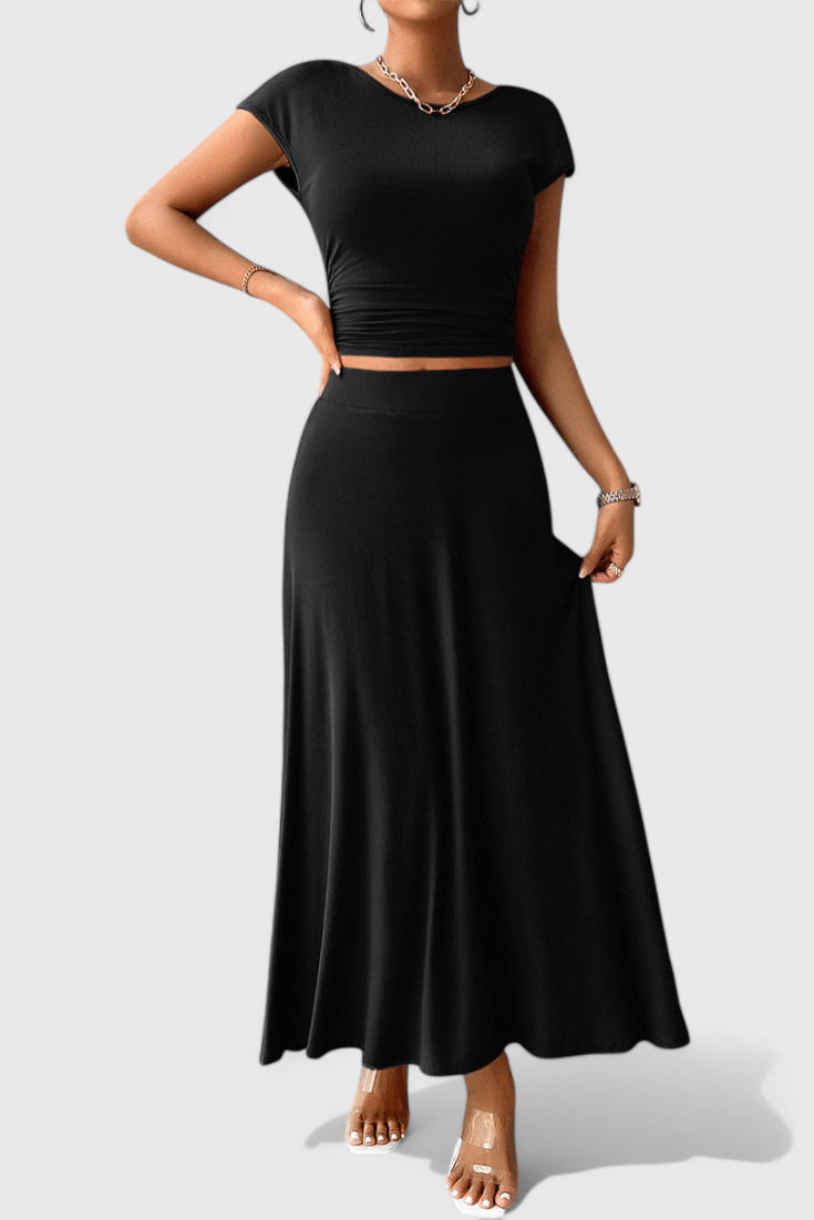 Anastasia | Ruched Crop Top & Flowing Skirt Co-Ord