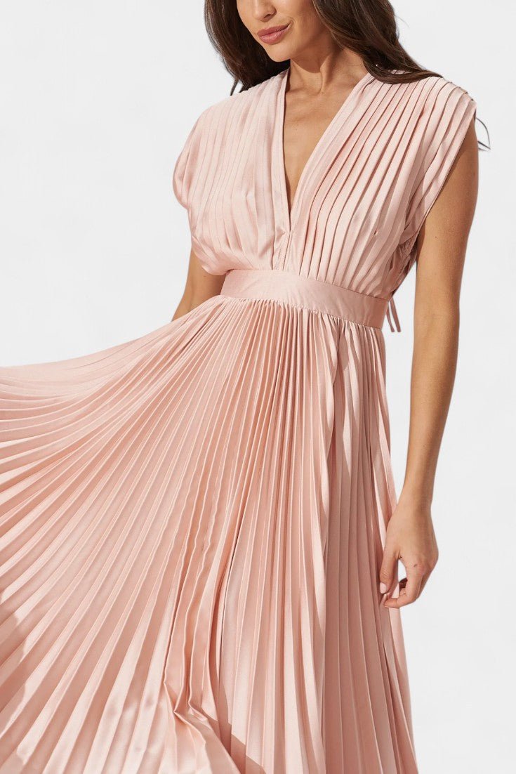 Audrey | Pleated V-Neck Midi Dress