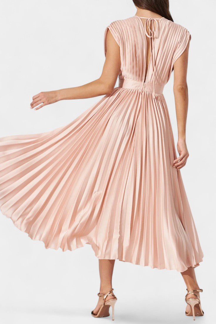 Audrey | Pleated V-Neck Midi Dress