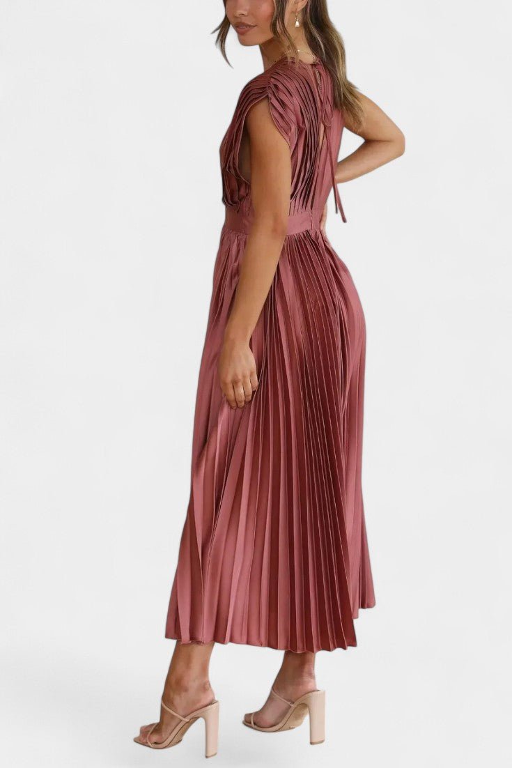 Audrey | Pleated V-Neck Midi Dress
