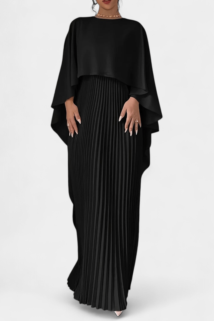 Belen | High-Neck Pleated Flutter-Sleeve Maxi Dress