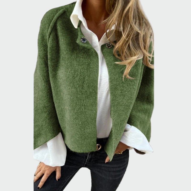Elegant Short Wool Cardigan with Bell Sleeves