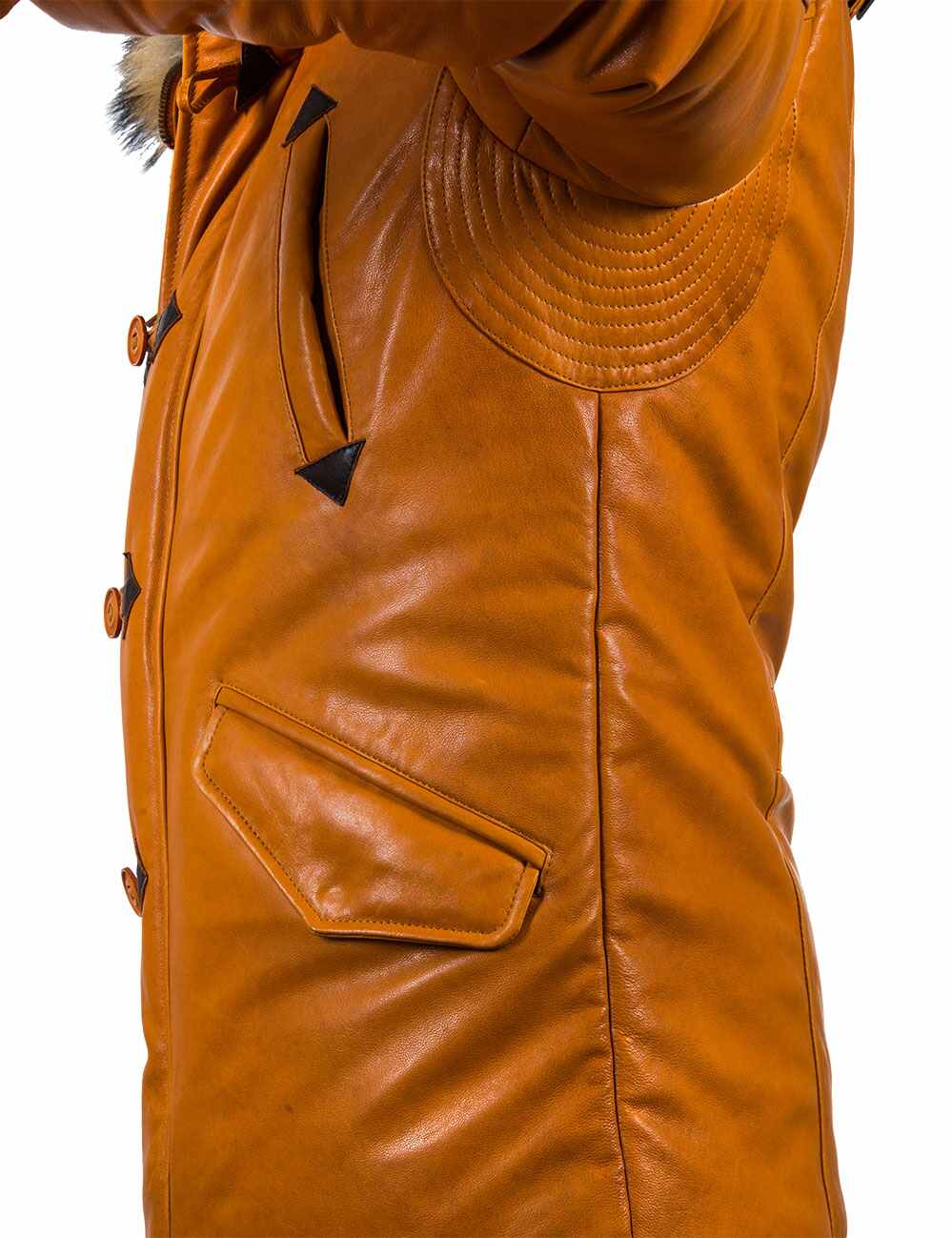 Orion™ | Orange Leather Parka for Men