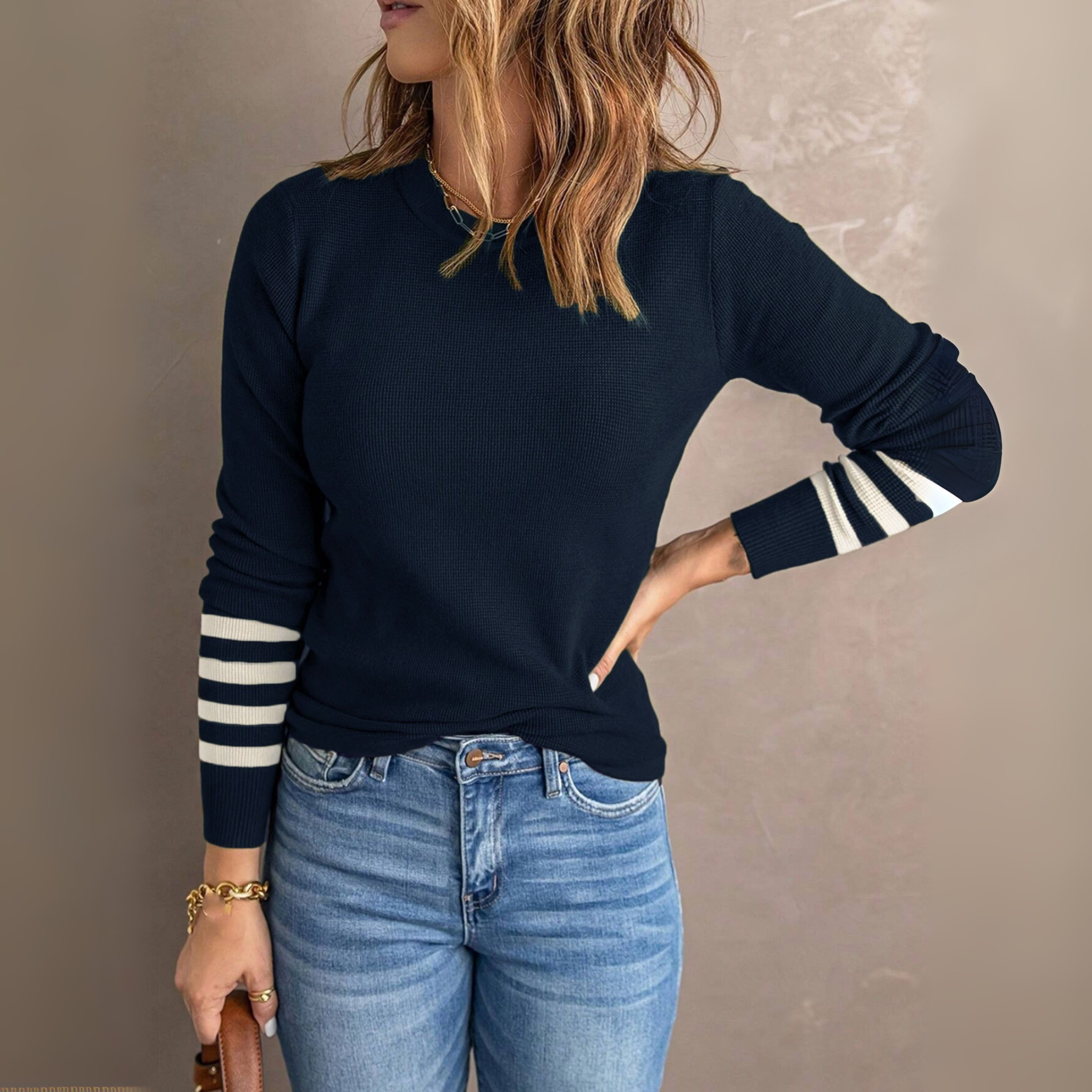 TRANI™ - Casual Striped Long Sleeve Round Neck Sweater