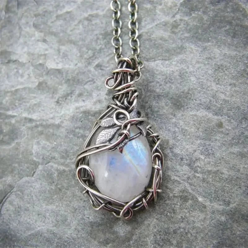 Moonstone Necklace - Wire Pendant