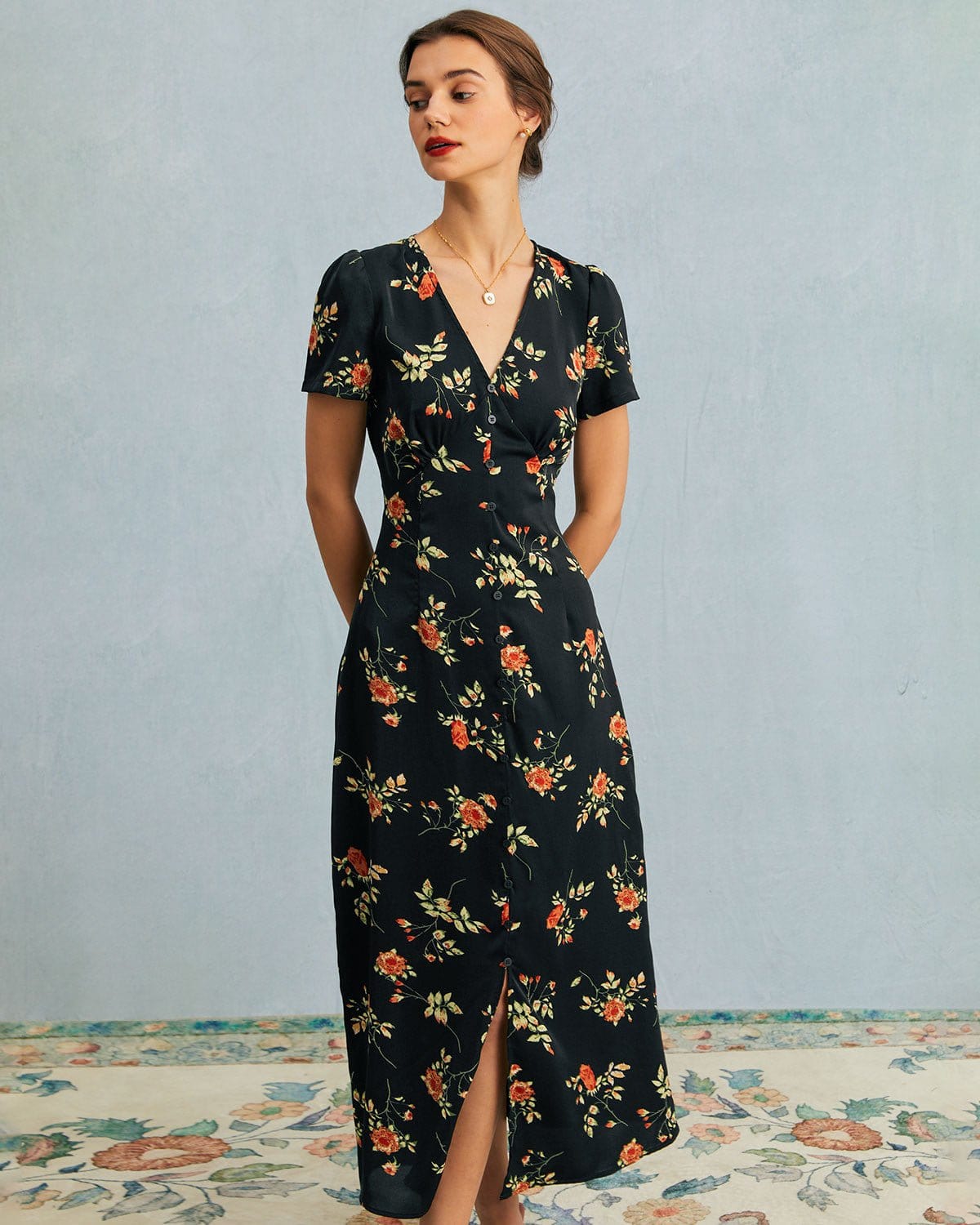 Alexia | V Neck Floral Short Sleeve Maxi Dress