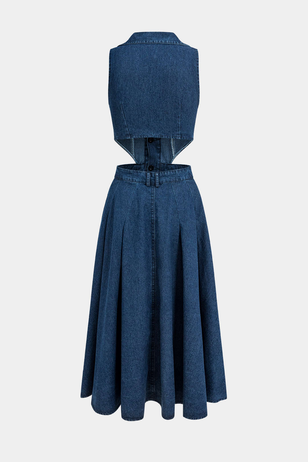 Alia | Cut-Out Sleeveless Lapel Denim Dress