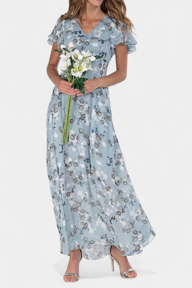 Amara | Floral Flutter Sleeve Maxi Dress