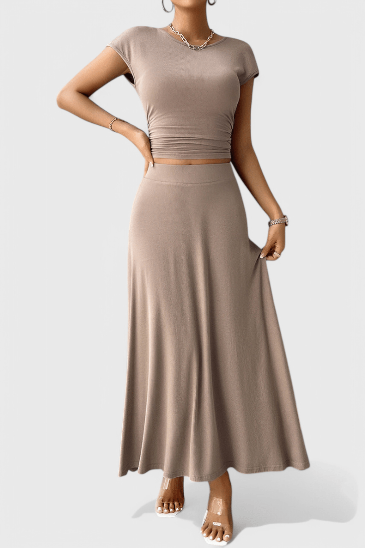Anastasia | Ruched Crop Top & Flowing Skirt Co-Ord