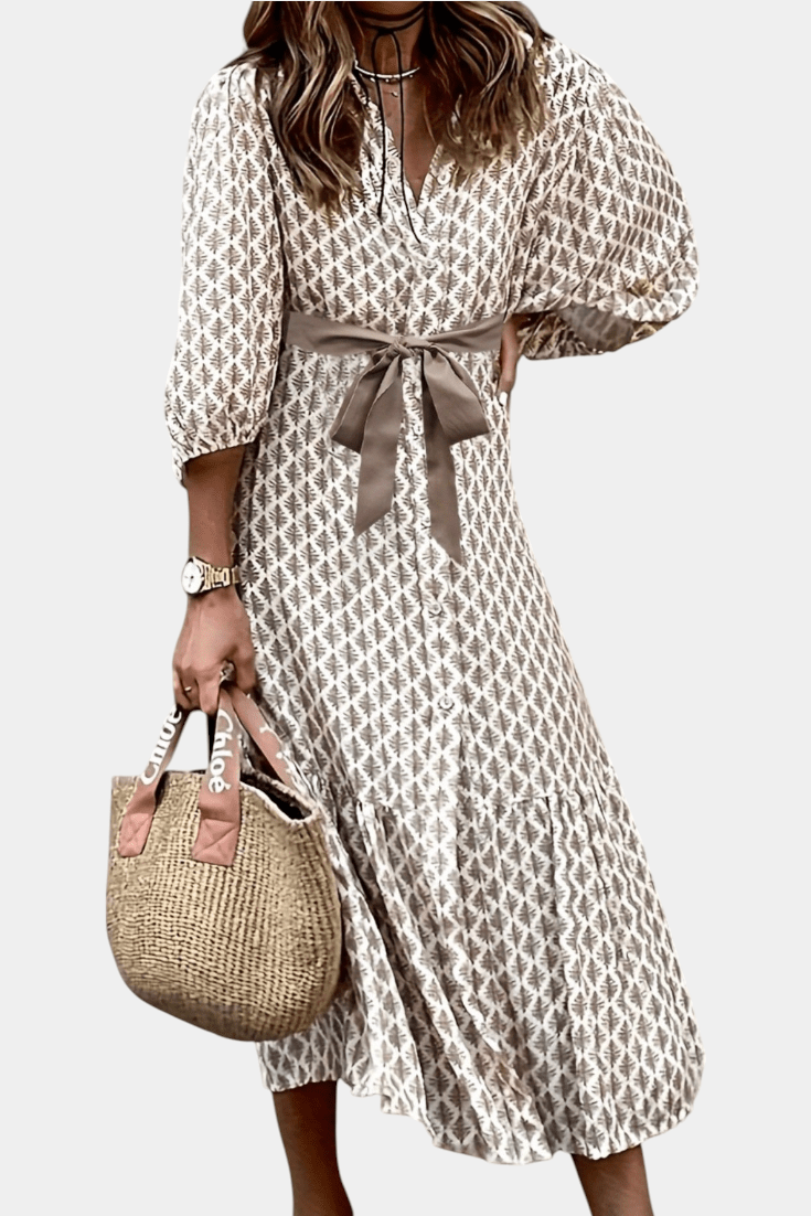 Antonia | Button-Front Tie-Waist Midi Dress