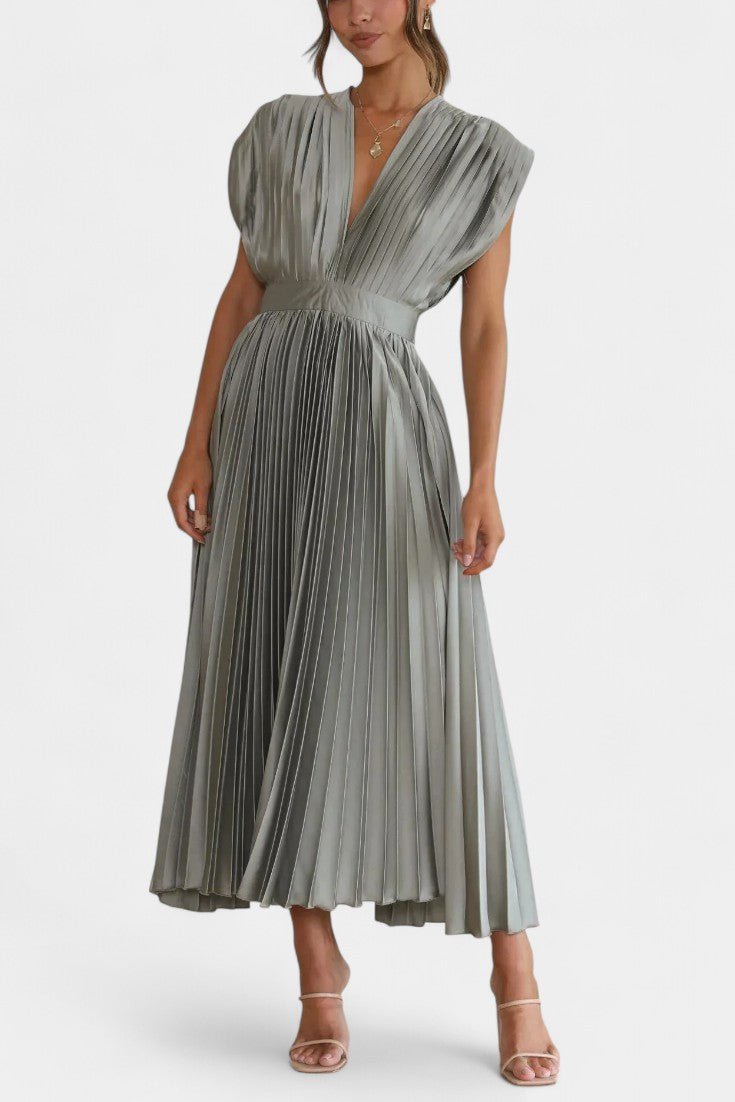 Audrey | Pleated V-Neck Midi Dress