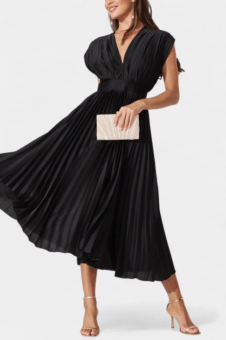 Audrey | Pleated V-Neck Midi Dress