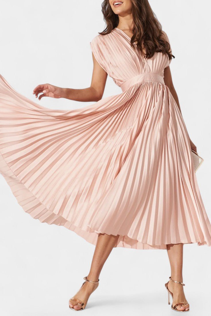 Audrey | Pleated V-Neck Midi Dress