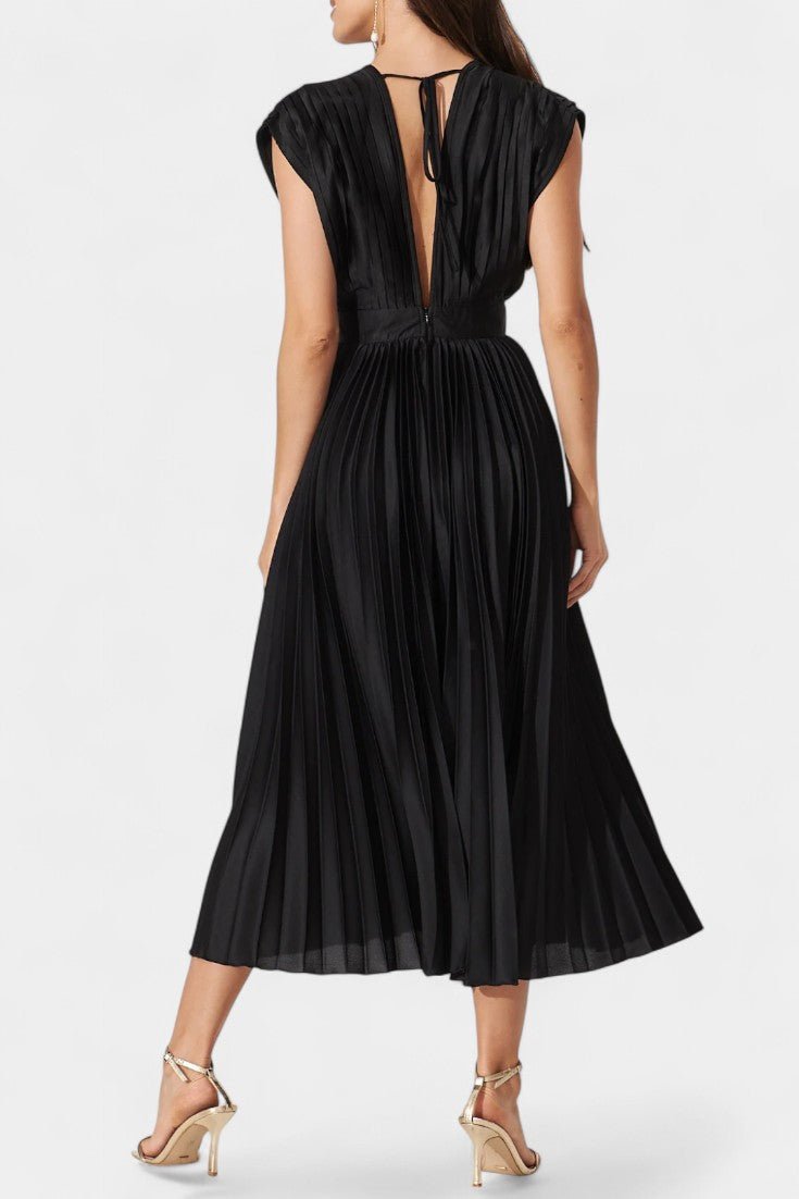 Audrey | Pleated V-Neck Midi Dress