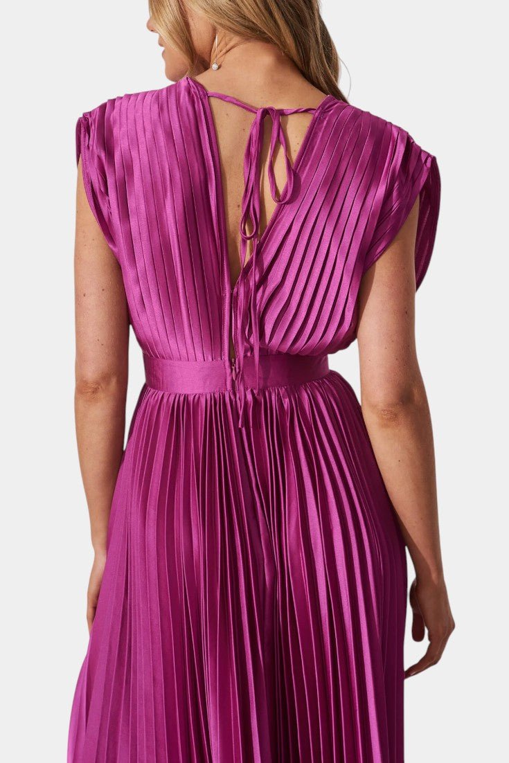 Audrey | Pleated V-Neck Midi Dress