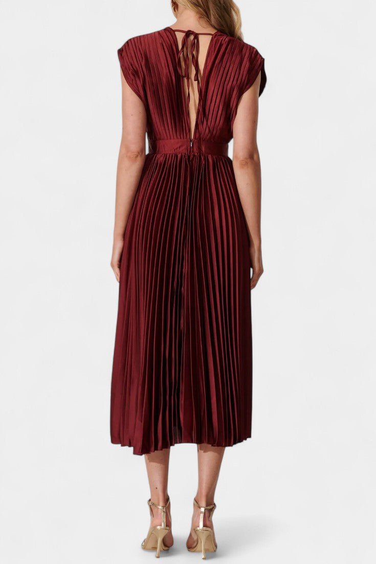 Audrey | Pleated V-Neck Midi Dress