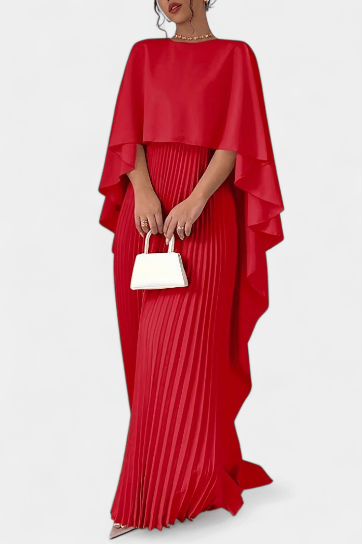 Belen | High-Neck Pleated Flutter-Sleeve Maxi Dress