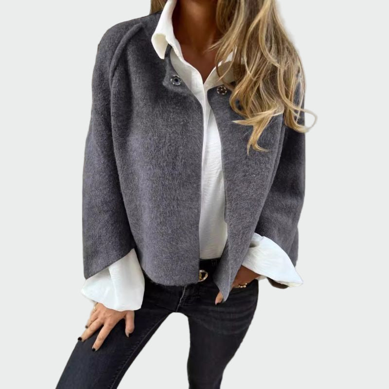 Elegant Short Wool Cardigan with Bell Sleeves