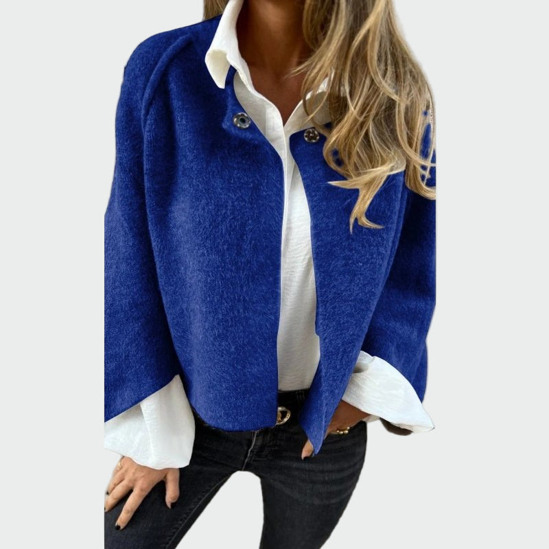 Elegant Short Wool Cardigan with Bell Sleeves
