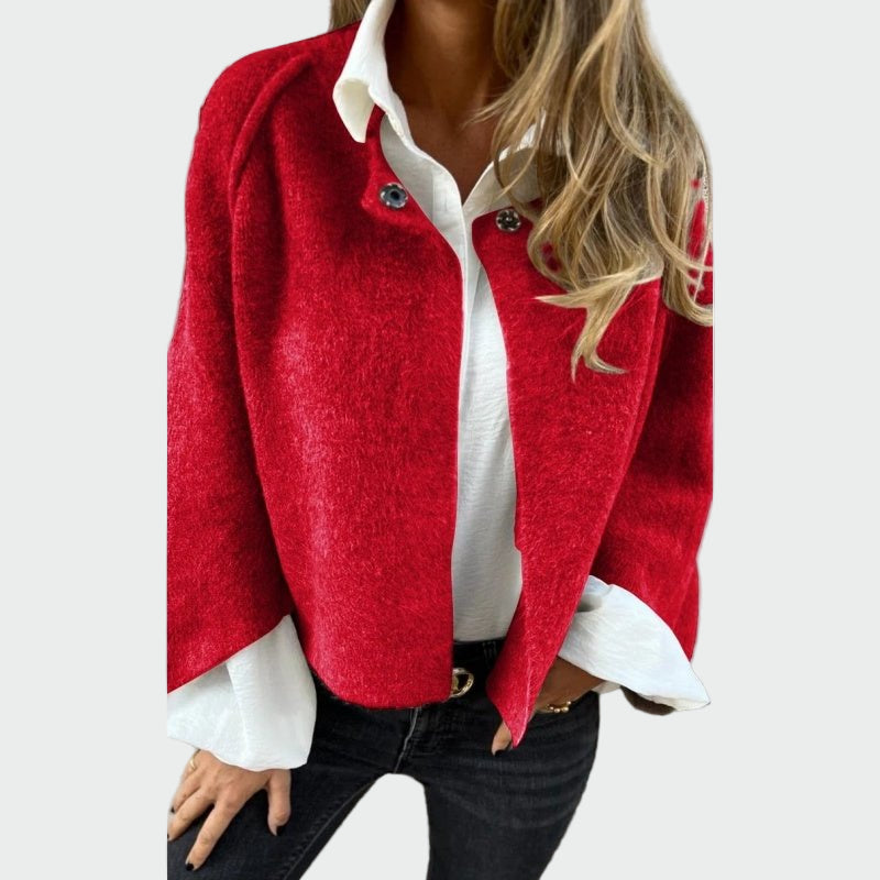 Elegant Short Wool Cardigan with Bell Sleeves