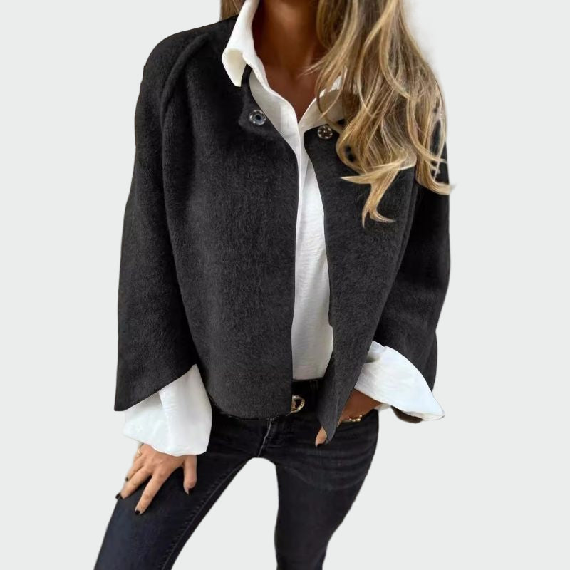 Elegant Short Wool Cardigan with Bell Sleeves