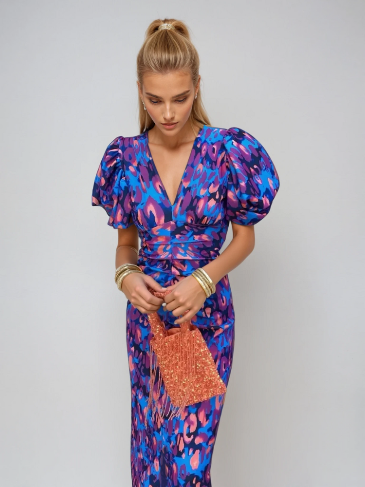 Arielle™ | Colourful Midi Dress for Women with Pleated Sleeves